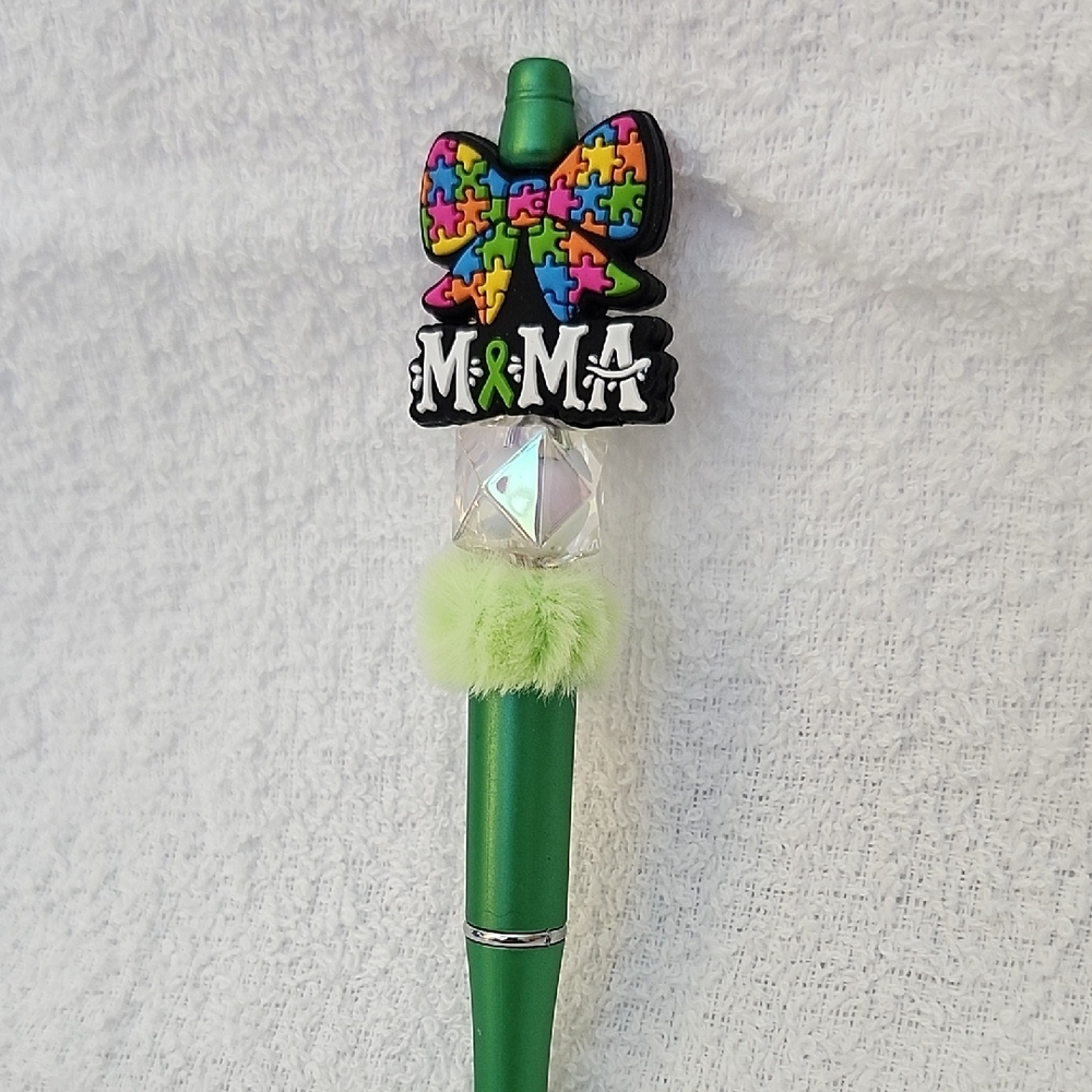 Green Pen with Autism Puzzle Bow Topper